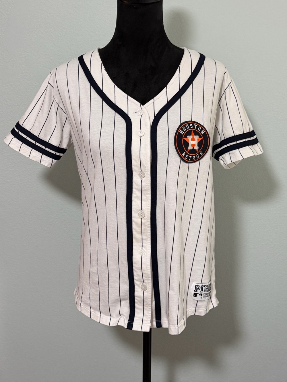 PINK STORE x Houston ASTROS Pin Stripe Button Down Jersey - XS